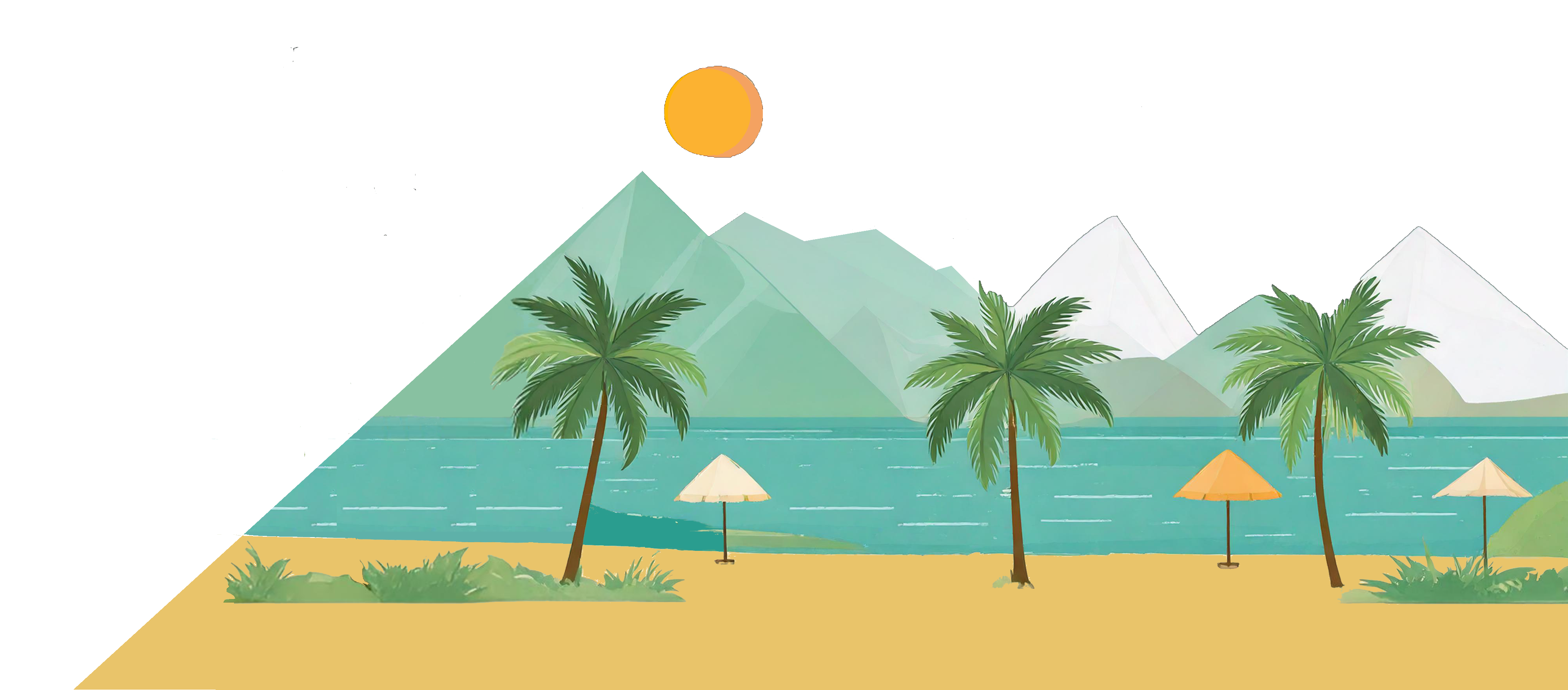 Illustration of beach with mountains in the background
